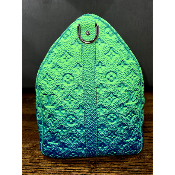 Louis Vuitton Keepall Bandouliere 50 Blue Green Taurillon Weekend Travel Bag - Picture 8 of 11